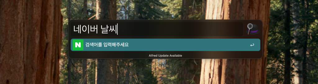 Alfred 명령어 네이버 실행 화면